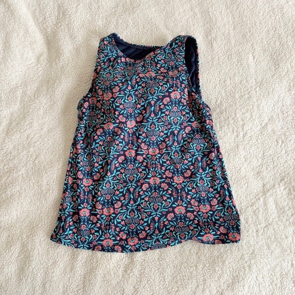Lands' End Floral Tankini High Neck Swim Top Women's 14  Navy Wireless paisley